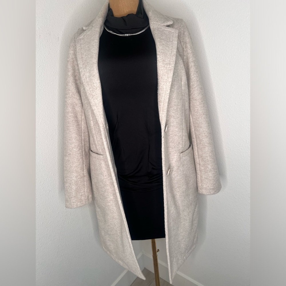 Womens Light Beige Wool-Blend Long Coat